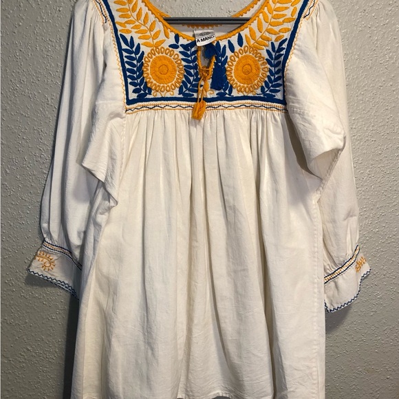 KIMILI Embroidery Blouse/ Dress Medium Cream Light Blue - Picture 2 of 9